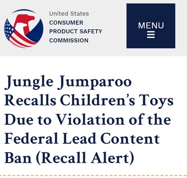 亚马逊出售Jungle Jumparoo儿童玩具因含铅量超标被召回