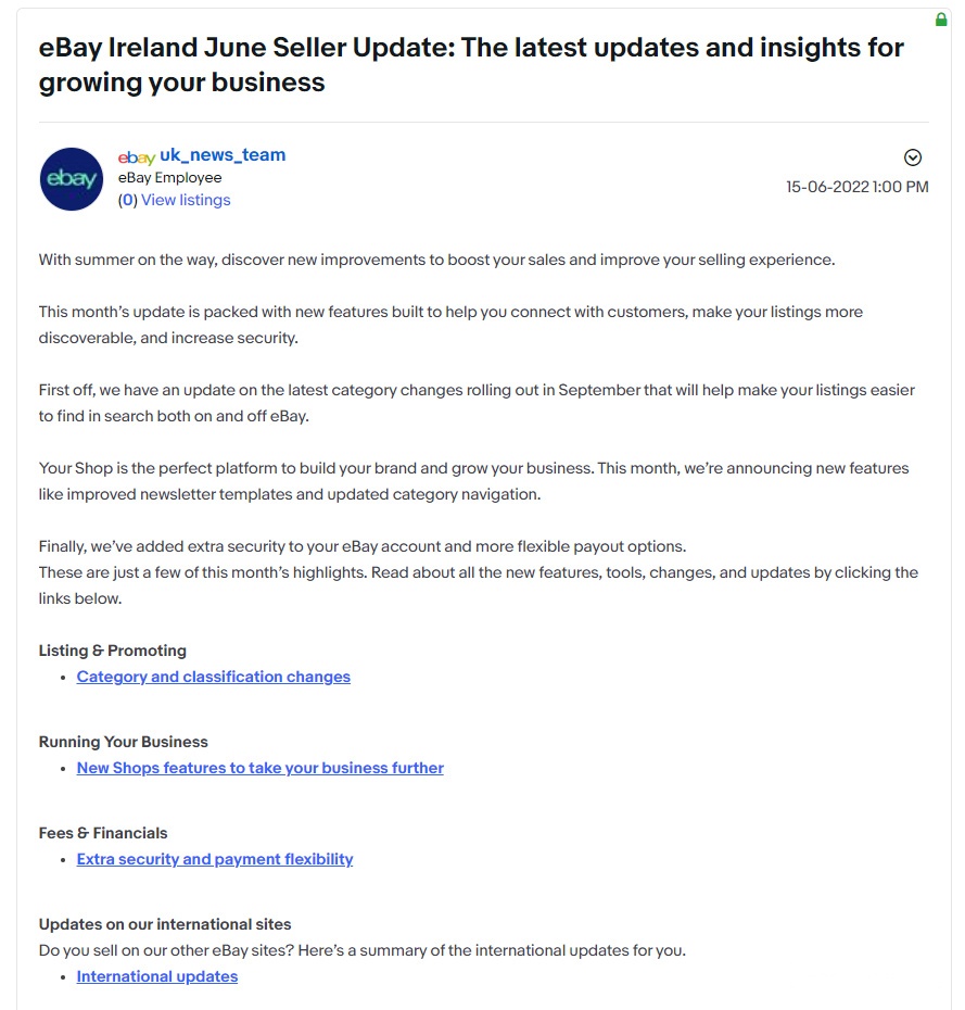 eBay英国站发布6月份卖家更新