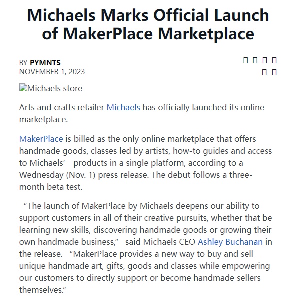 Michaels推出其手工艺电商平台MakerPlace - 电商报