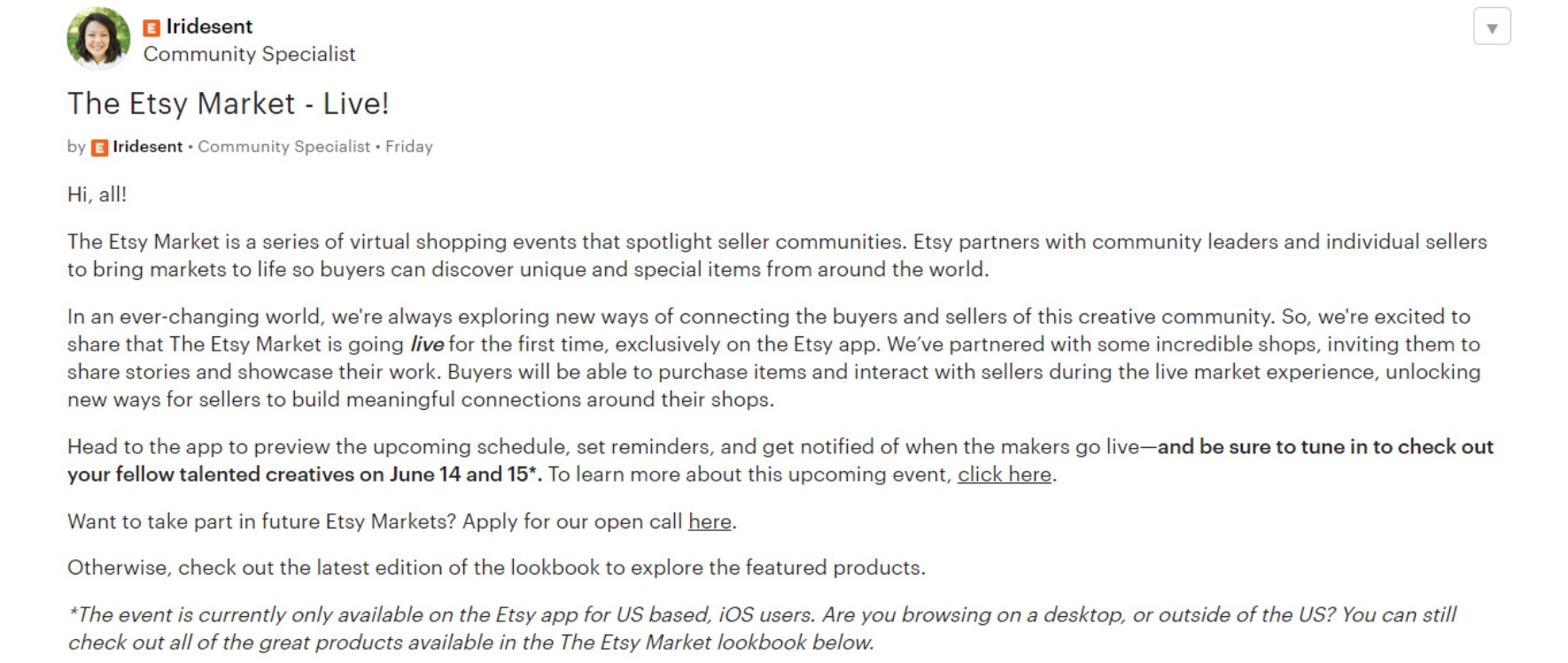 Etsy将举办“Etsy Market”直播购物活动