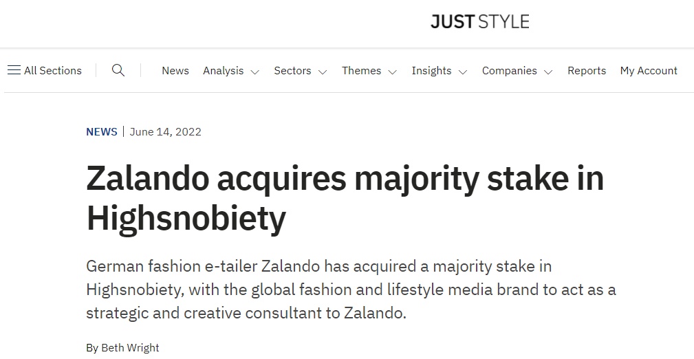 德国电商Zalando收购媒体平台Highsnobiety