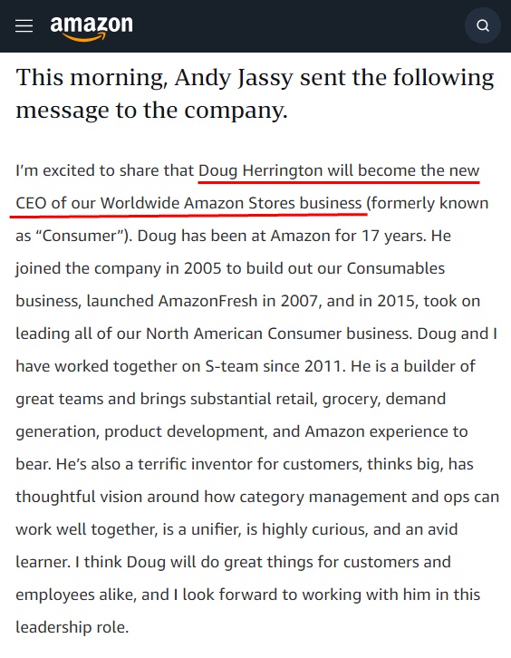 亚马逊宣布新任全球亚马逊商店CEO