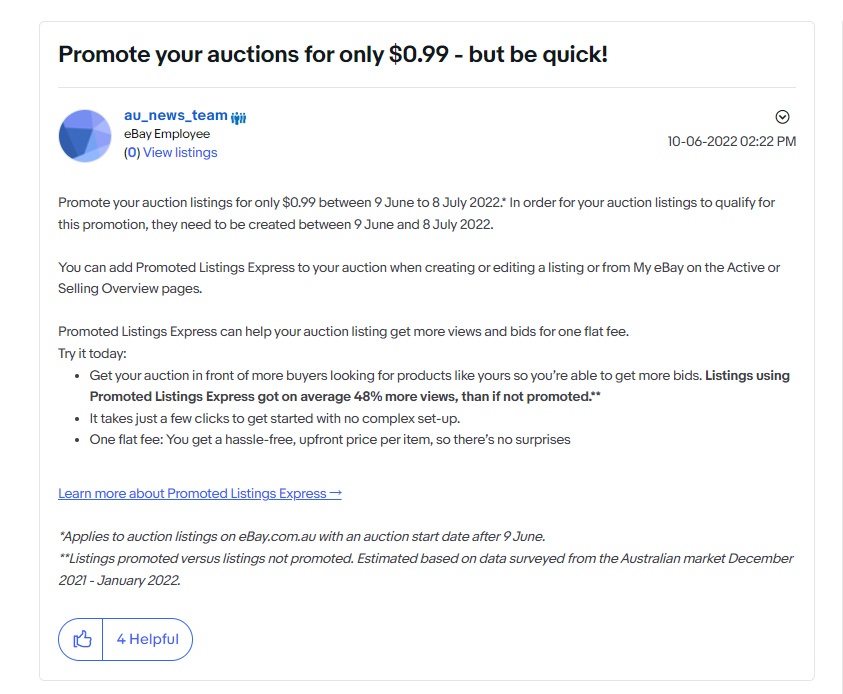 eBay鼓励卖家推出拍卖物品并提供促销刊登优惠