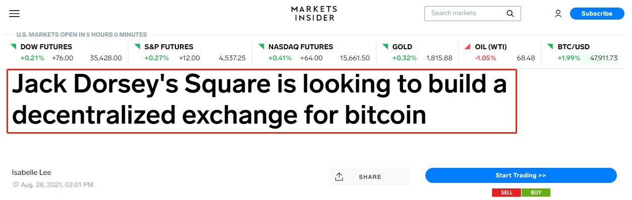 Square 创始人宣布推出以比特币为中心的交易平台